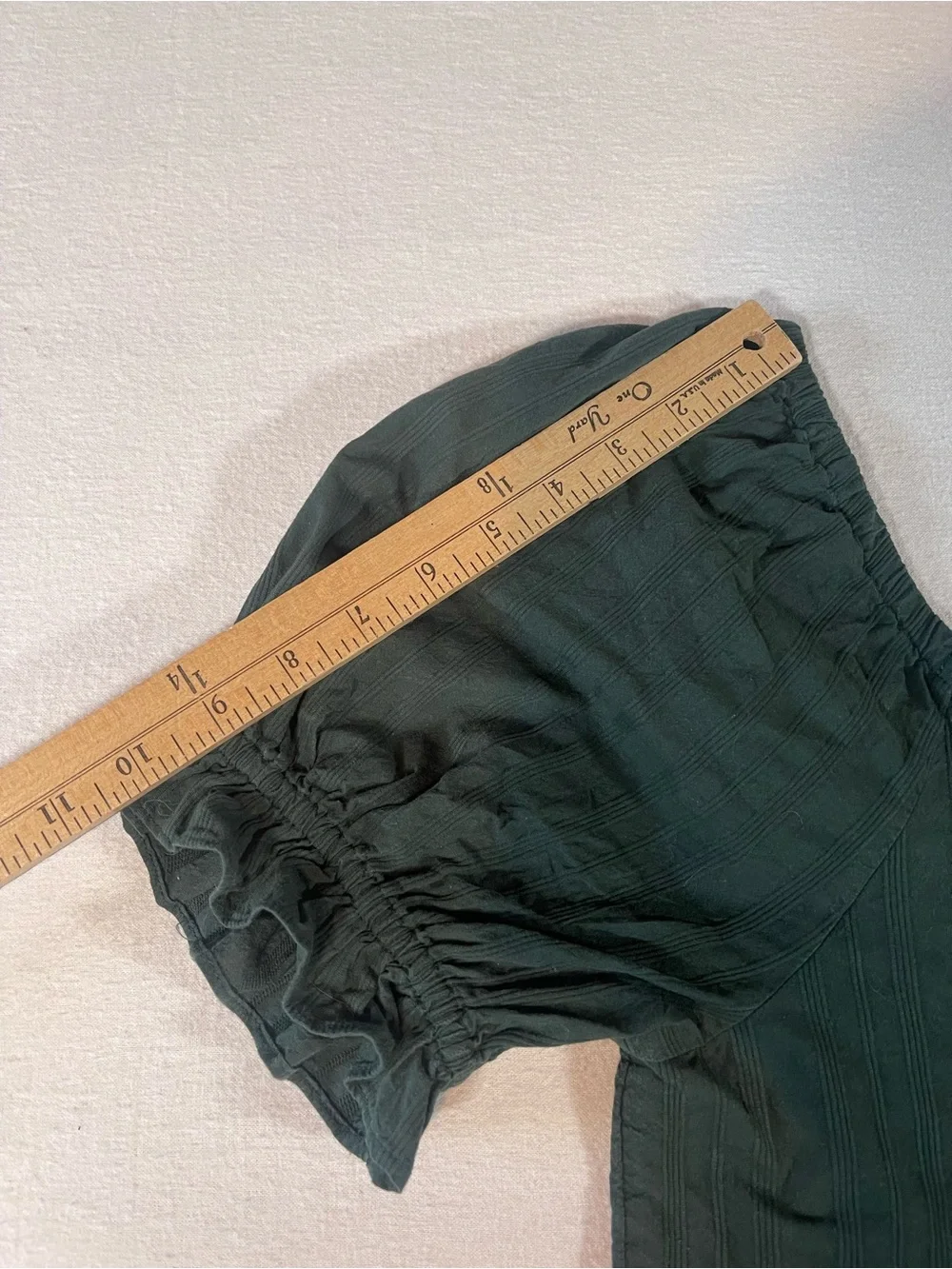 Madewell Dark Green Square Neck Puff Sleeve Crop Blouse